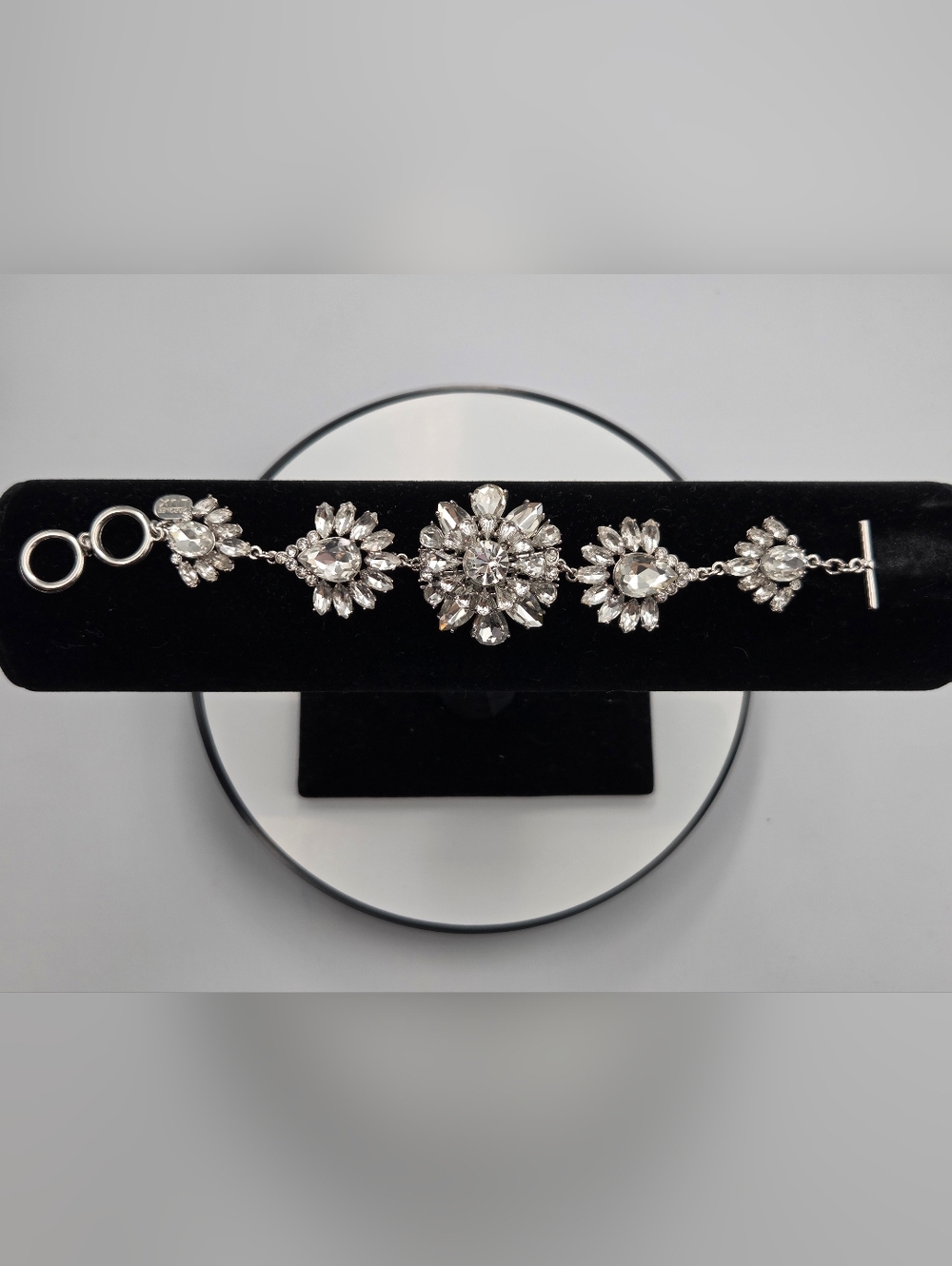 CAROLEE LUX Crystal Floral Statement Bracelet Silver Tone